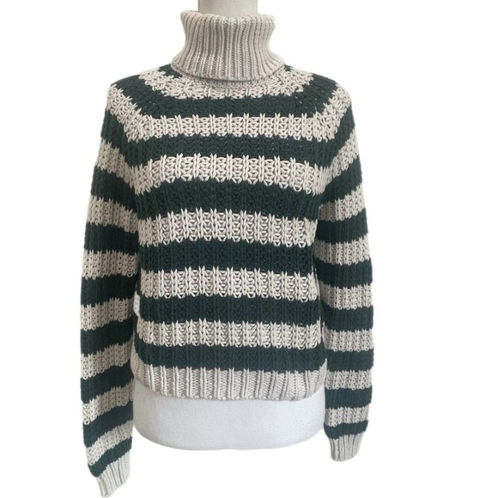 Forever 21 Green & Cream Knit Turtleneck Sweater